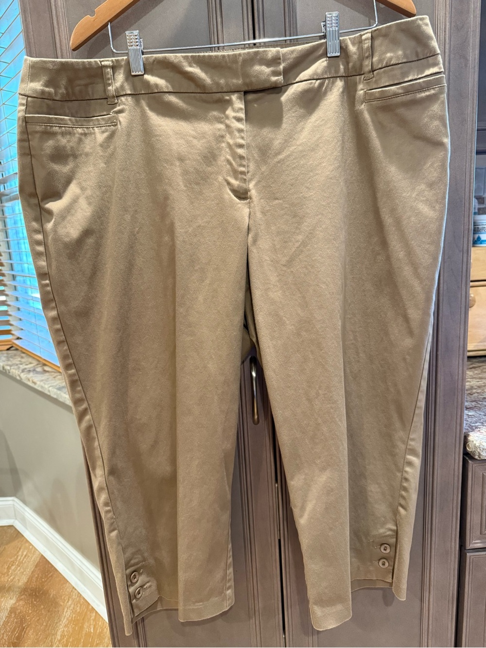 Tribal 20W Khaki Stretch Button-Hem Cropped Pants